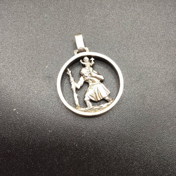 St. Christopher Charm Sterling Silver Double Sided Dimensional Religious Pendant - Picture 2 of 5